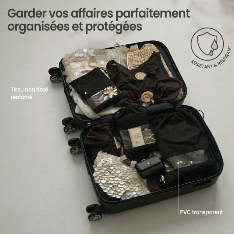Lot de 5 sacs de rangement pour chaussures - 32 x 44 cm - Noir