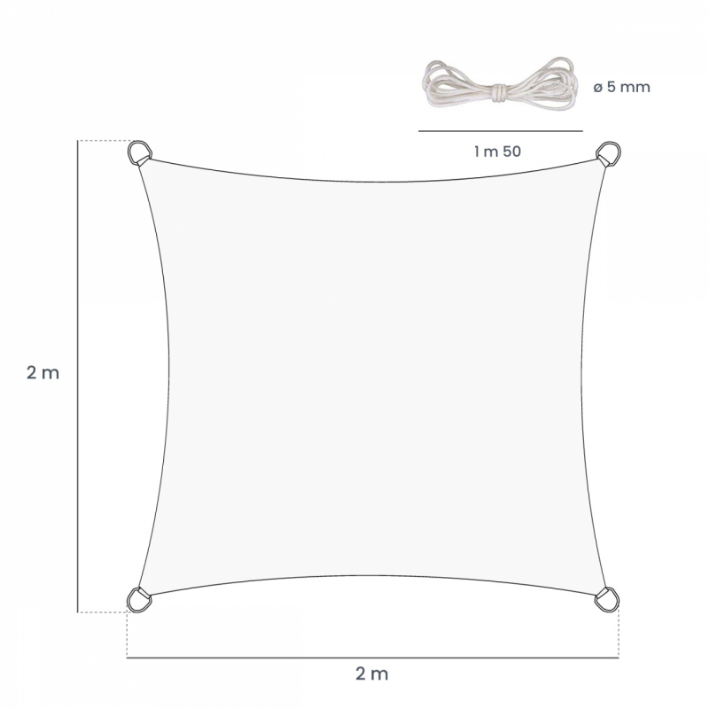 Voile d'ombrage carré - 2 x 2 m - Gris