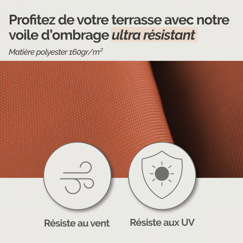 Voile d'ombrage carré - 2 x 2 m - Terracotta