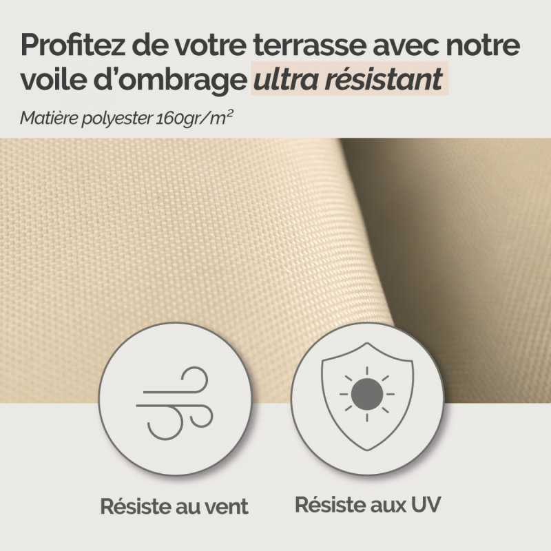Voile d'ombrage carré - 3 x 3 m - Beige