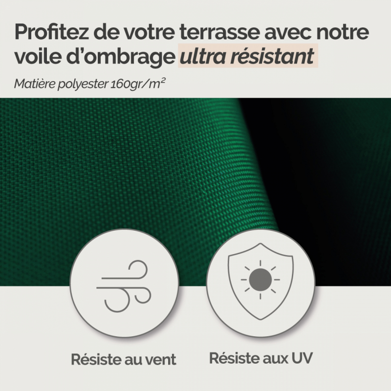 Voile d'ombrage carré - 2 x 2 m - Vert foncé