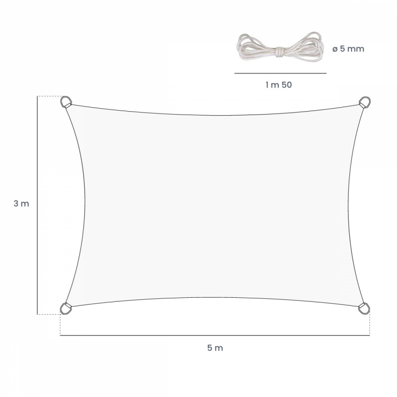 Voile d'ombrage rectangulaire - 3 x 5 m - Vert foncé