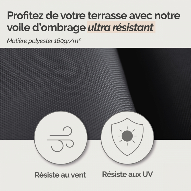 Voile d'ombrage carré - 2 x 2 m - Gris foncé