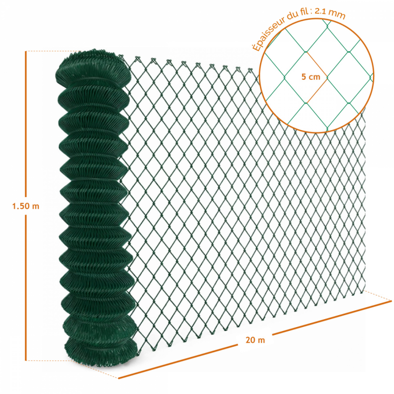 Grillage simple torsion - 20 m x 1,5 m - Vert