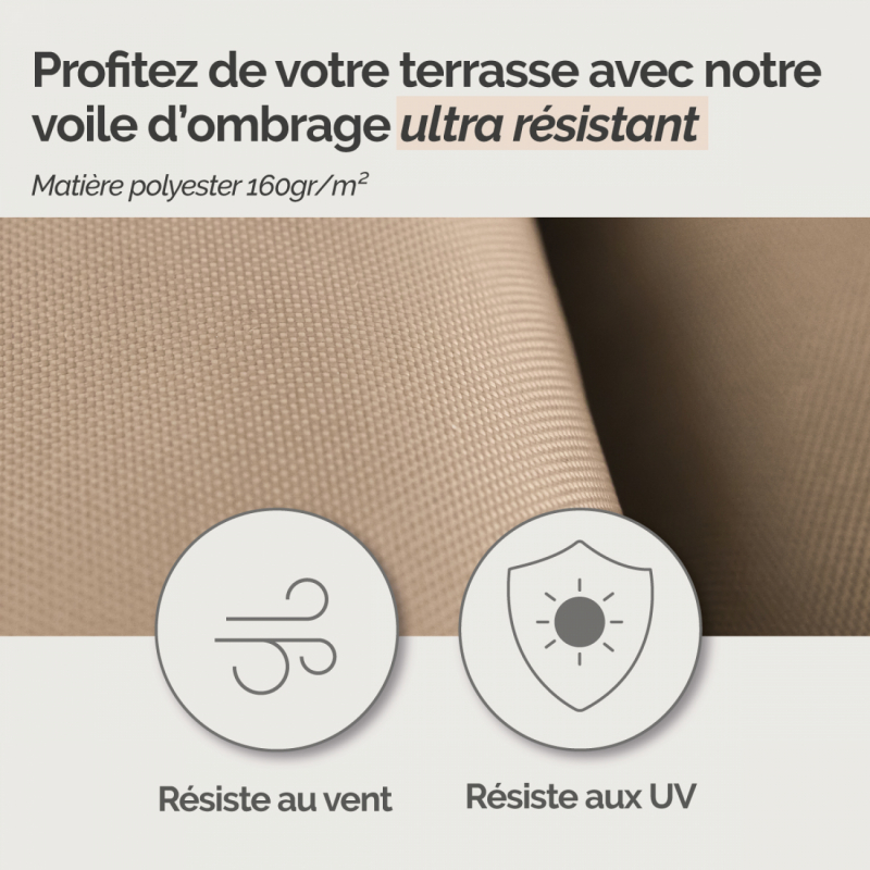 Voile d'ombrage carré - 2 x 2 m - Taupe
