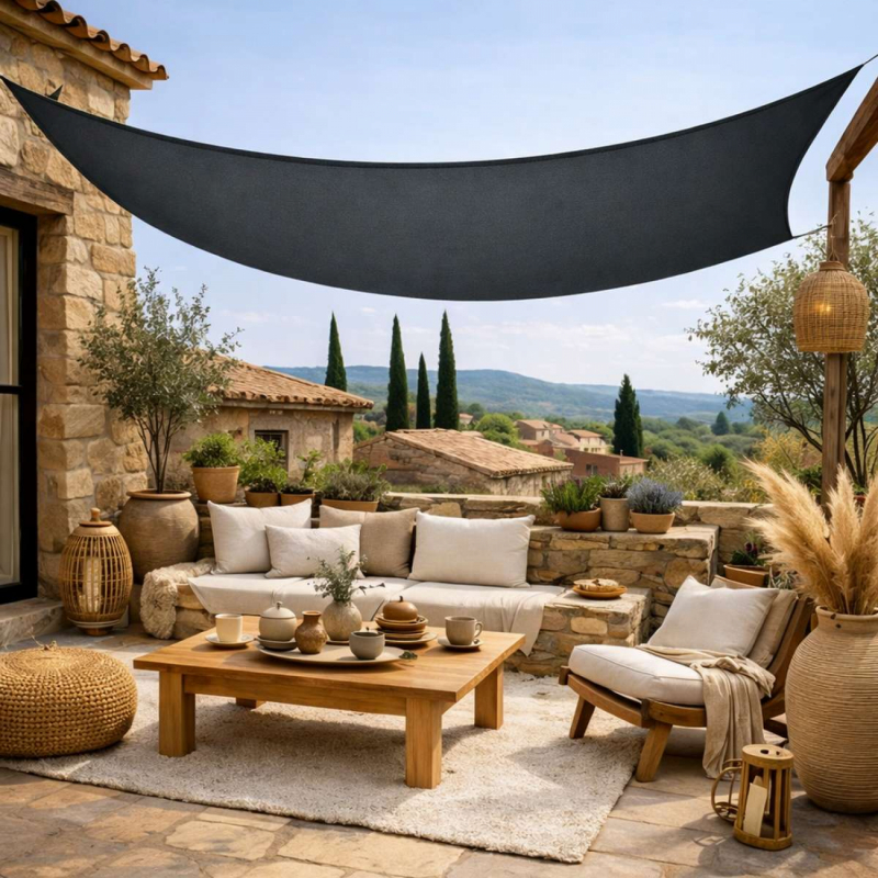 Voile d'ombrage rectangulaire - 3 x 5 m - Gris foncé