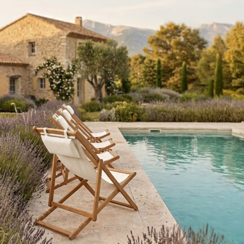 Chaise longue pliante - Blanc cassé