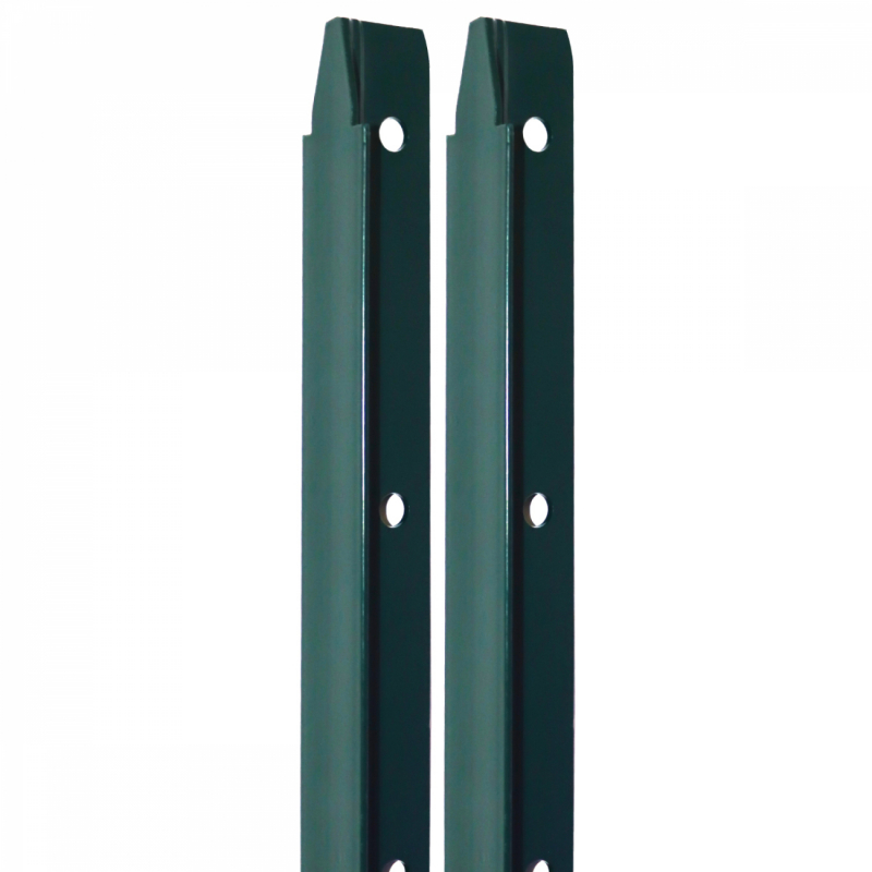 Lot de 2 piquets de fixation en T pour grillage - 2 m - Vert
