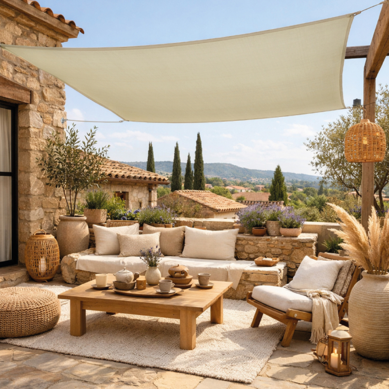Voile d'ombrage carré - 4 x 4 m - Beige
