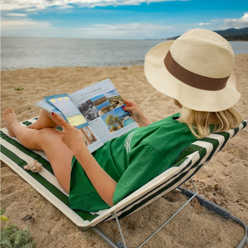 Tapis de plage avec dossier - Rayé blanc et vert