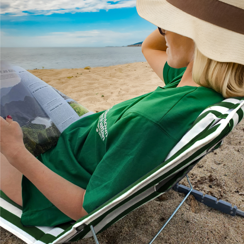 Tapis de plage avec dossier - Rayé blanc et vert