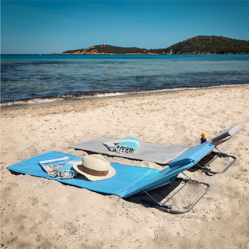 Tapis de plage avec dossier - Rayé blanc et vert