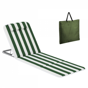 Tapis de plage avec dossier - Rayé blanc et vert