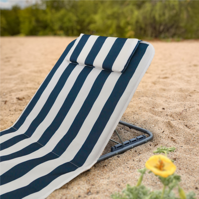 Tapis de plage avec dossier - Rayé blanc et bleu