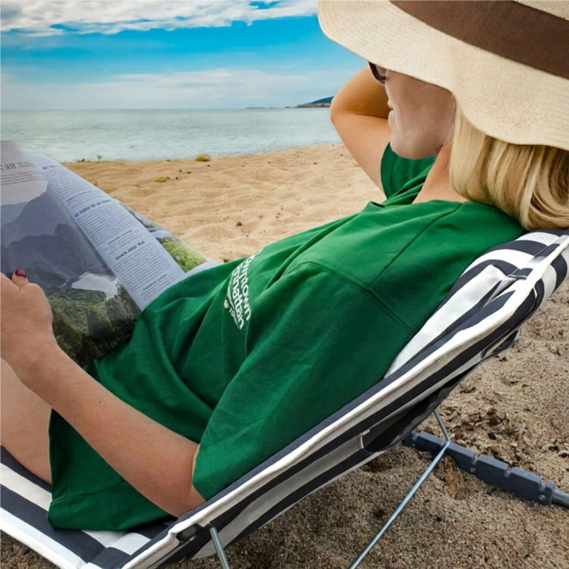 Tapis de plage avec dossier - Rayé blanc et bleu