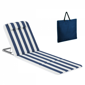 Tapis de plage avec dossier - Rayé blanc et bleu