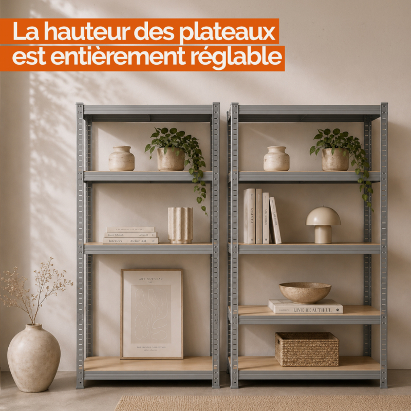 Lot de 2 étagères de stockage métallique - 110 x 40 x 180 cm - Gris