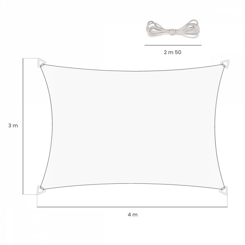 Voile d'ombrage en chanvre rectangulaire - 3 x 4 m - Beige