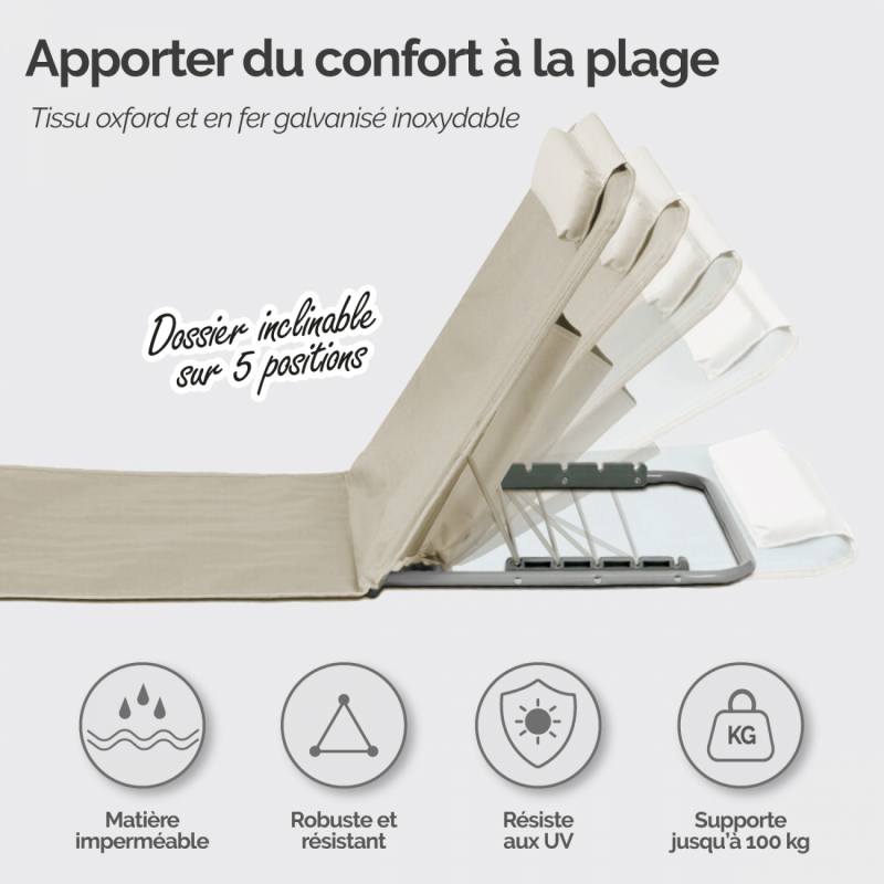 Tapis de plage avec dossier - Blanc cassé