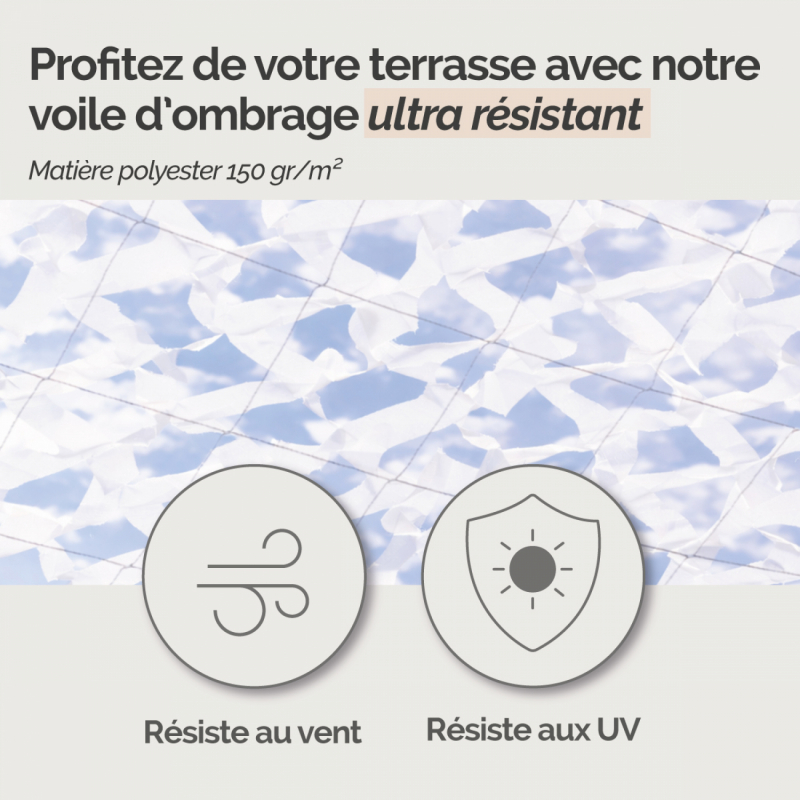 Voile d'ombrage camouflage rectangulaire - 2 x 3 m - Blanc
