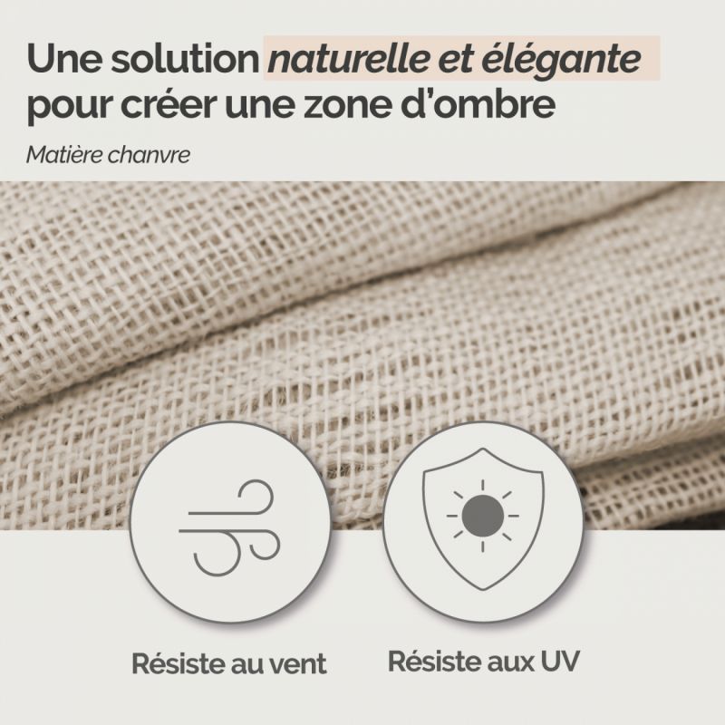 Voile d'ombrage en chanvre rectangulaire - 3 x 5 m - Beige