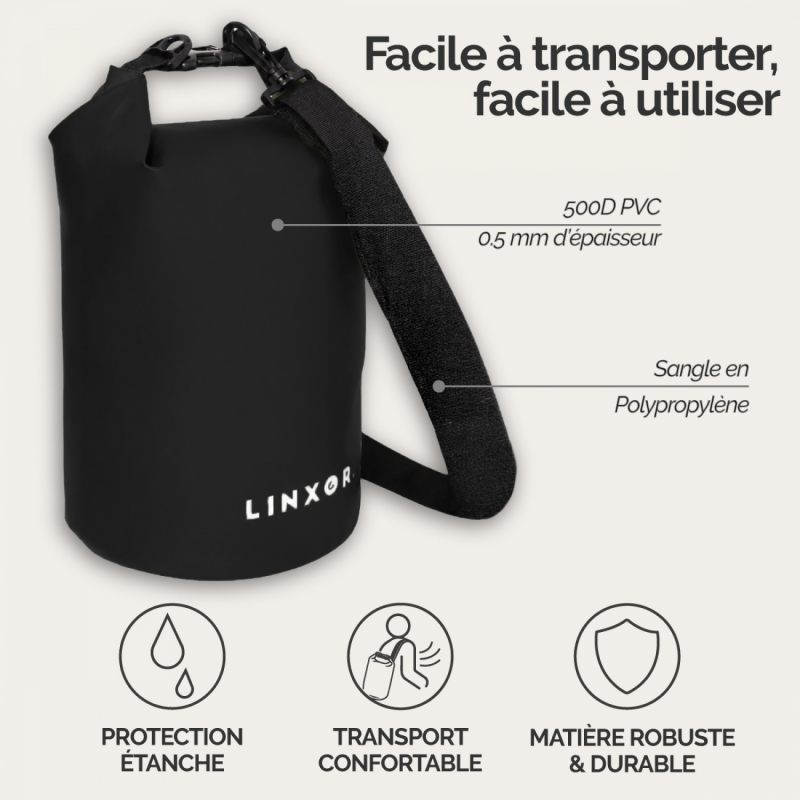 Sac étanche - 20 Litres - Noir