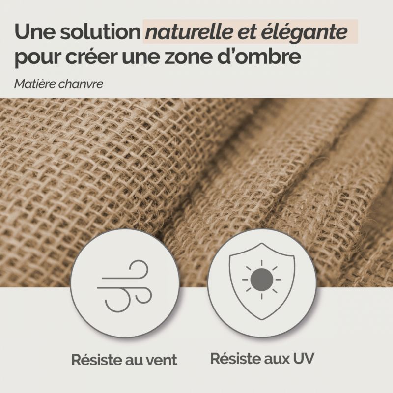 Voile d'ombrage en chanvre rectangulaire - 3 x 5 m - Marron