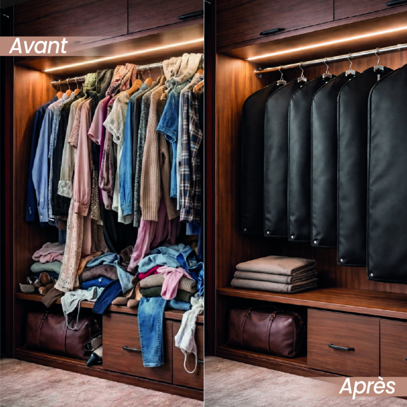 Lot de 6 housses pour vêtements premium - 60 x 160 cm - Noir