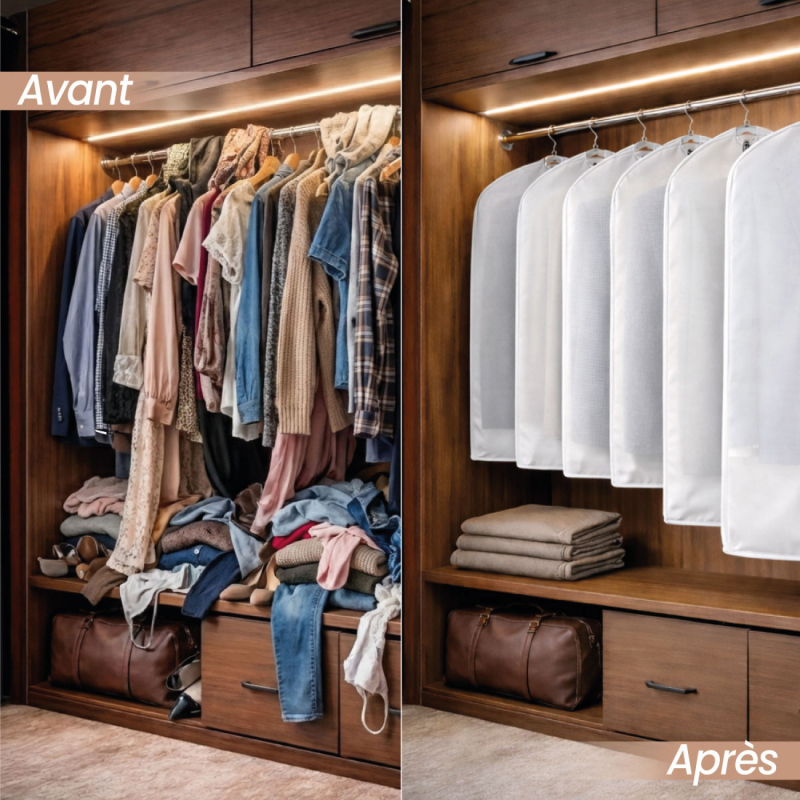 Lot de 8 housses pour vêtements - 60 x 100 cm - Transparent