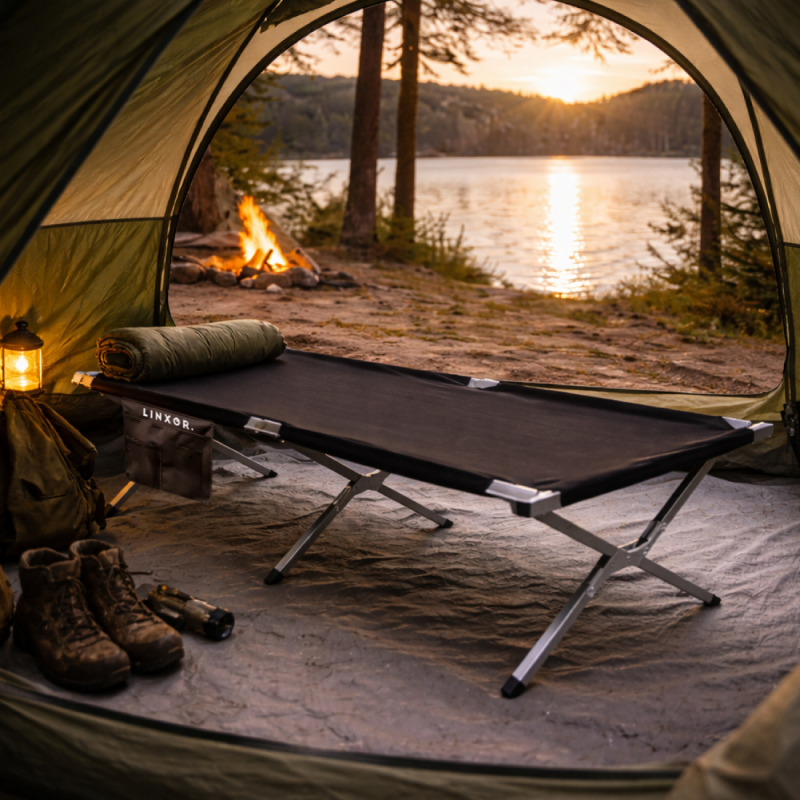 Lit de camp pliable - Noir