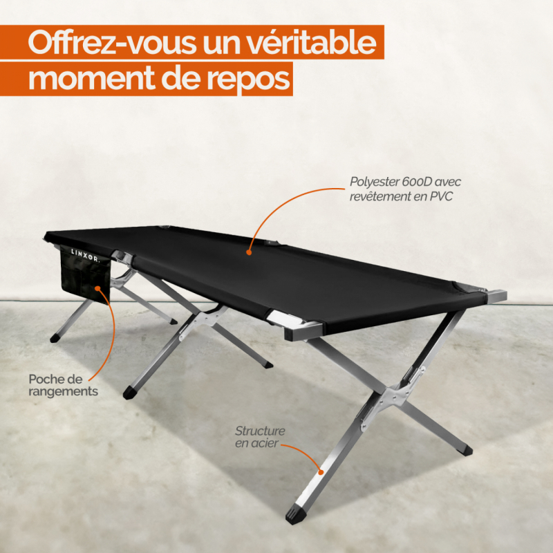 Lit de camp pliable - Noir