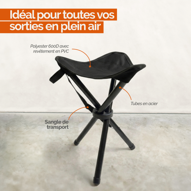Tabouret de pêche pliable - Noir