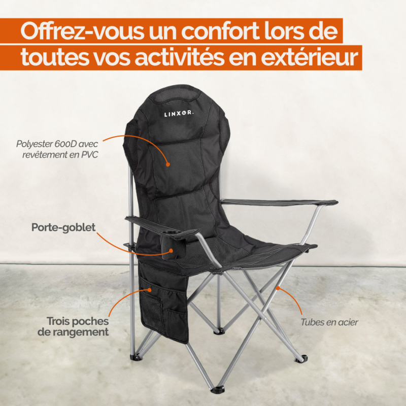 Chaise de camping pliable - Noir