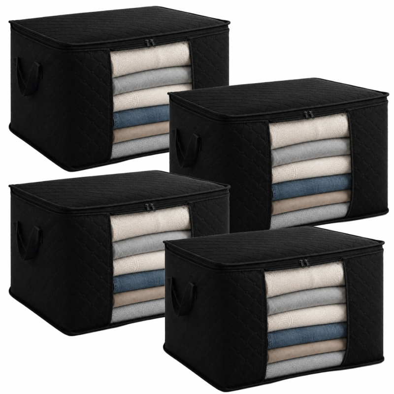 Lot de 4 sacs de rangement 60L en tissu - Noir