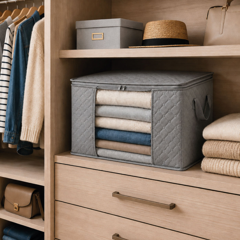Lot de 2 sacs de rangement 60L en tissu - Gris