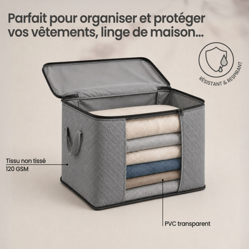 Lot de 2 sacs de rangement 60L en tissu - Gris
