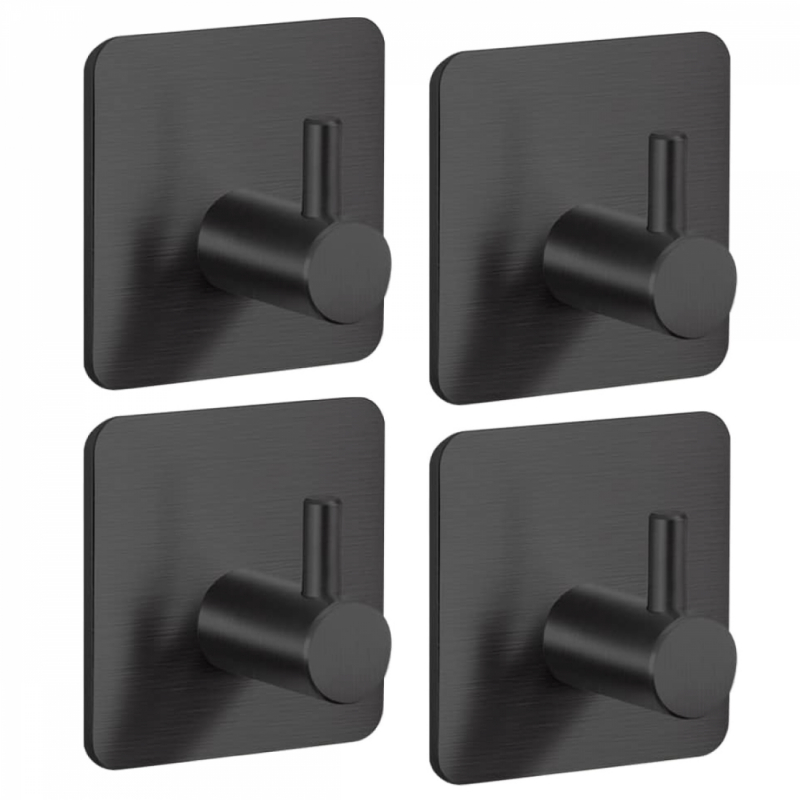 Lot de 4 crochets de fixation muraux adhésifs - Noir