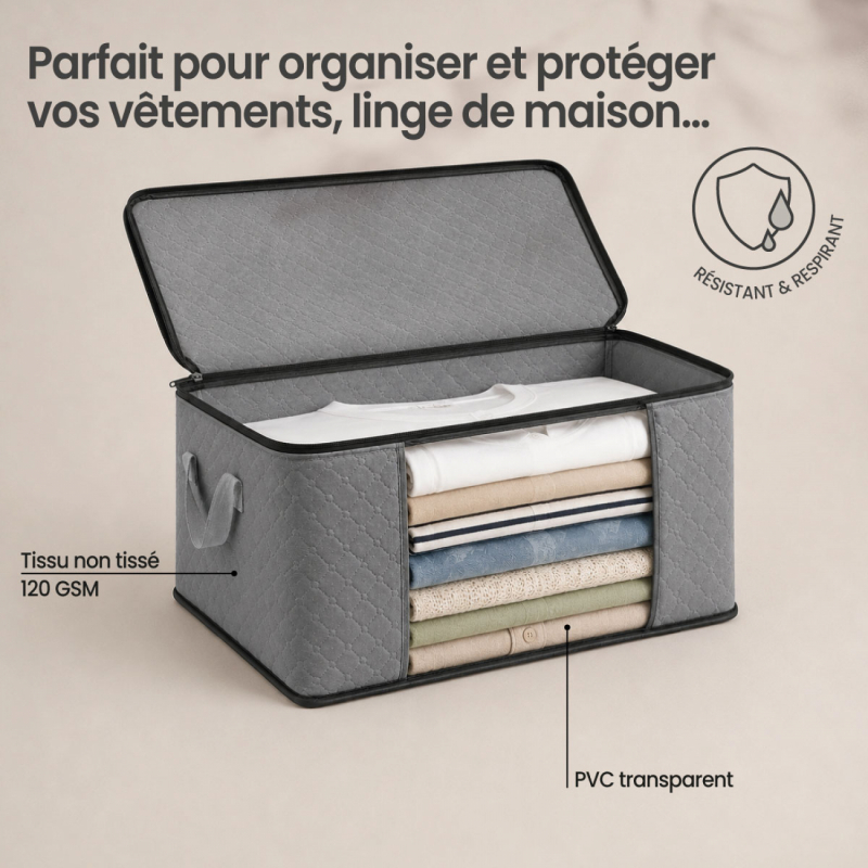Lot de 2 sacs de rangement 35L en tissu - Gris