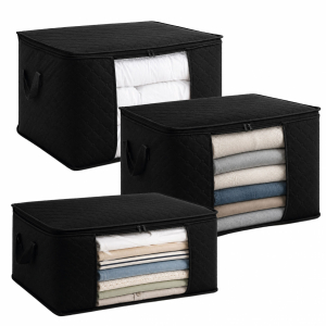 Lot de 3 sacs de rangement 35L, 60L et 90L en tissu - Noir