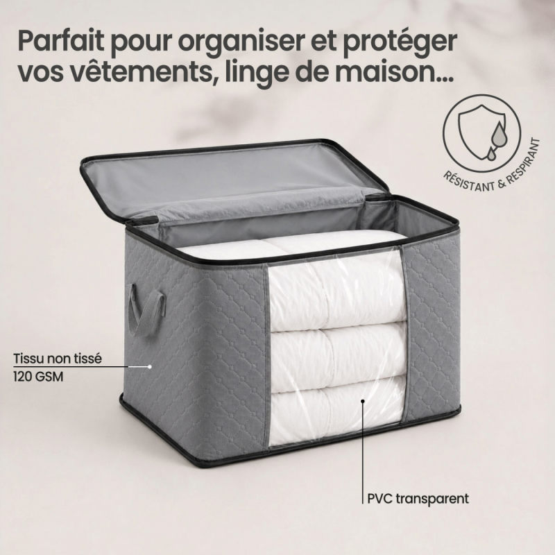 Lot de 4 sacs de rangement 90L en tissu - Gris