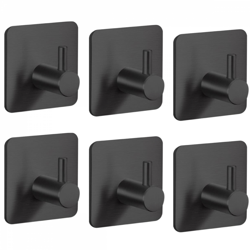 Lot de 6 crochets de fixation muraux adhésifs - Noir