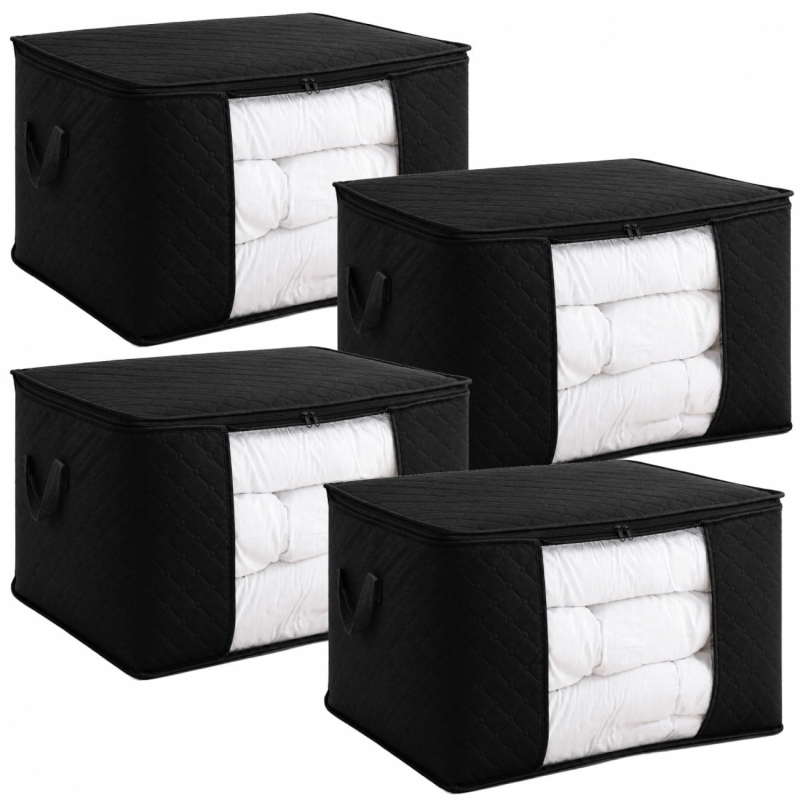 Lot de 4 sacs de rangement 90L en tissu - Noir