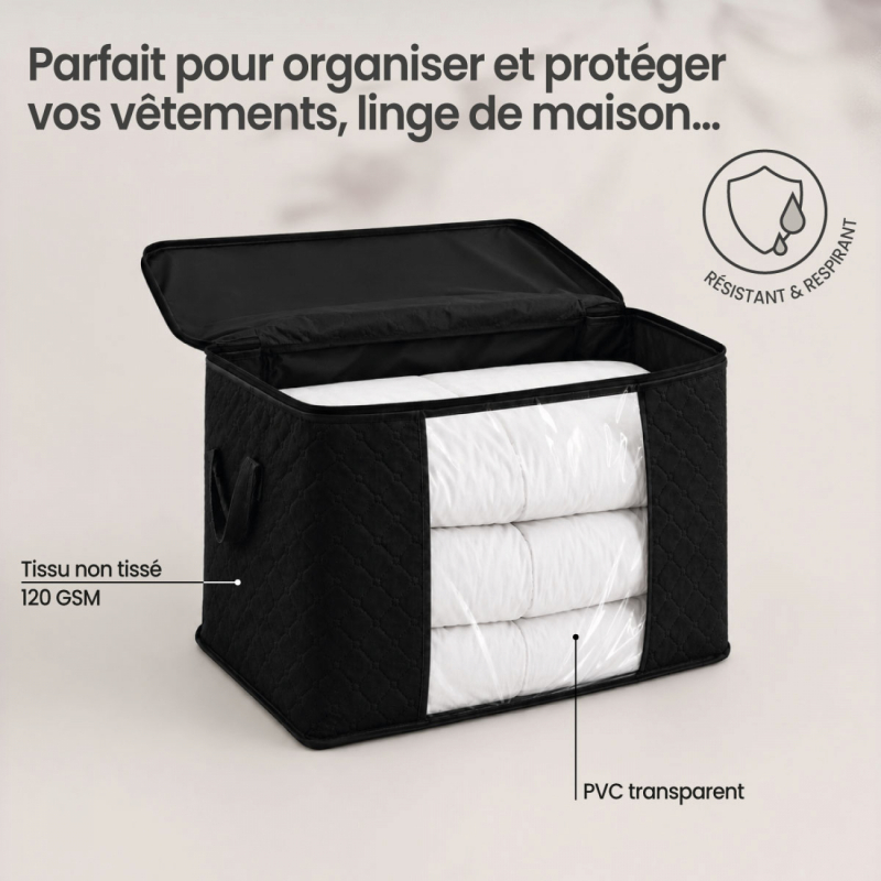 Lot de 4 sacs de rangement 90L en tissu - Noir