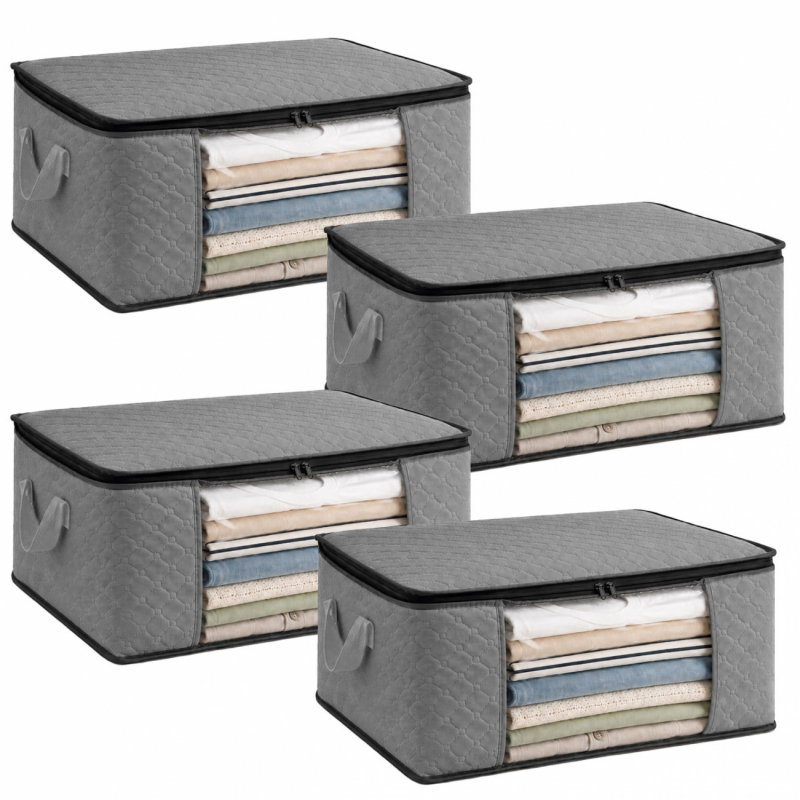Lot de 4 sacs de rangement 35L en tissu - Gris