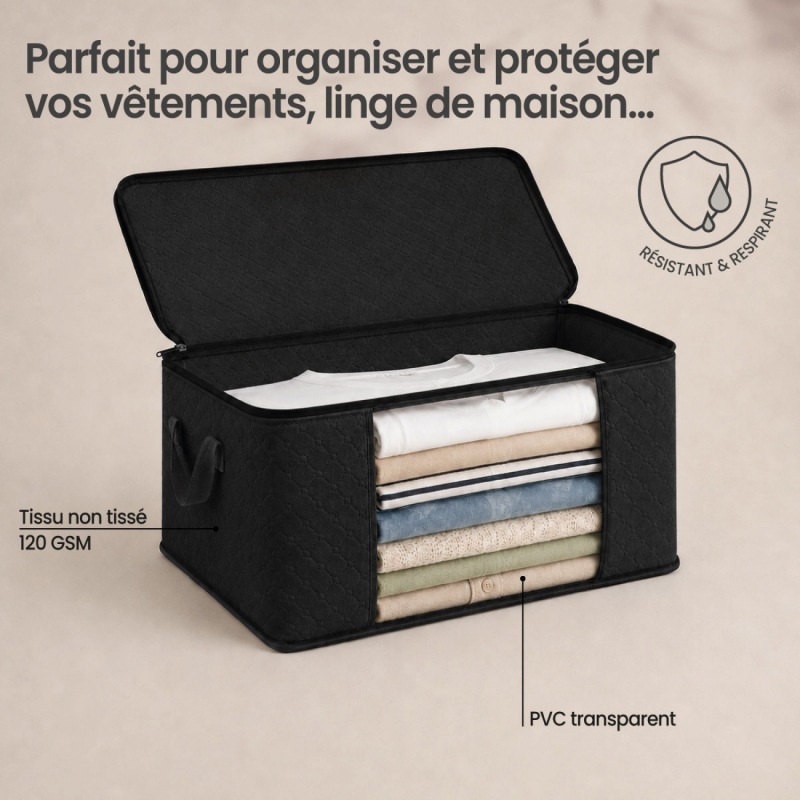 Lot de 4 sacs de rangement 35L en tissu - Noir