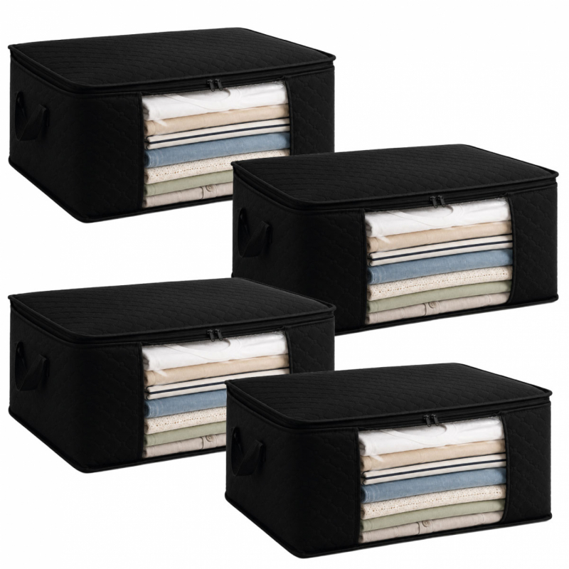 Lot de 4 sacs de rangement 35L en tissu - Noir