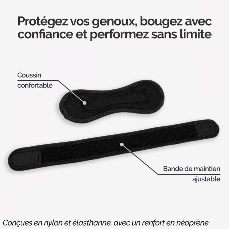 Lot de 4 sangles de soutien pour genoux - Noir