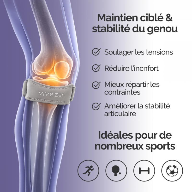 Lot de 4 sangles de soutien pour genoux - Gris et noir