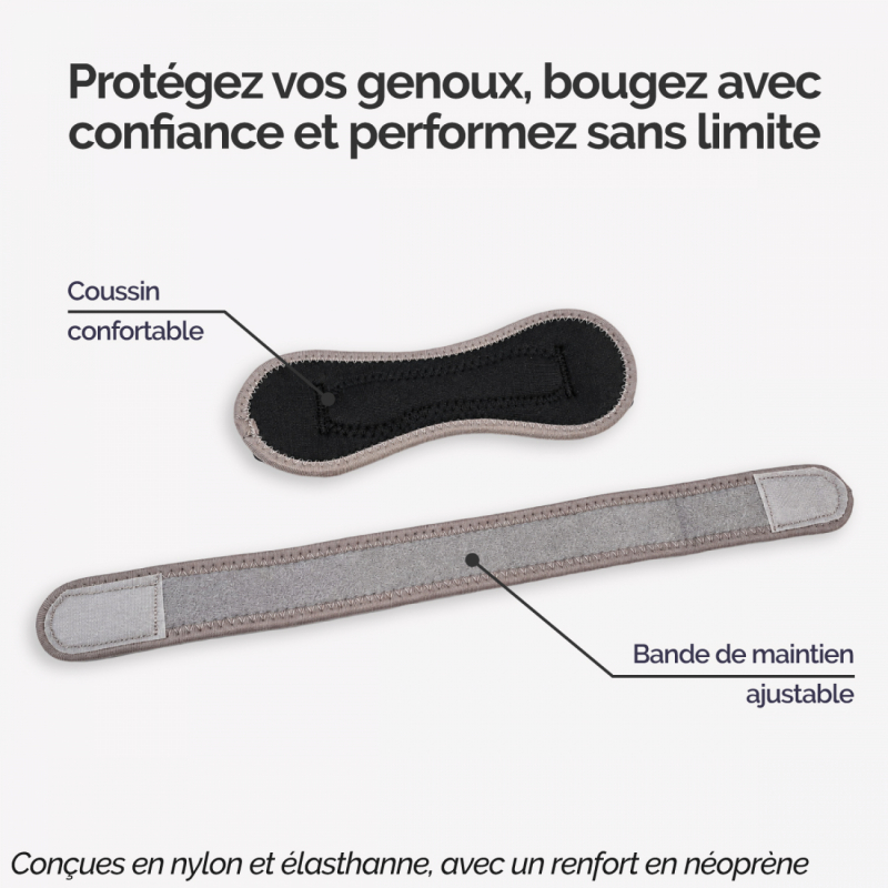 Lot de 4 sangles de soutien pour genoux - Gris et noir