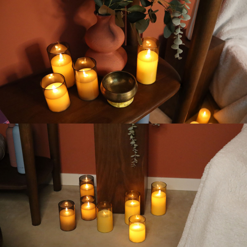 Lot de 3 bougies à LED effet verre - Gris